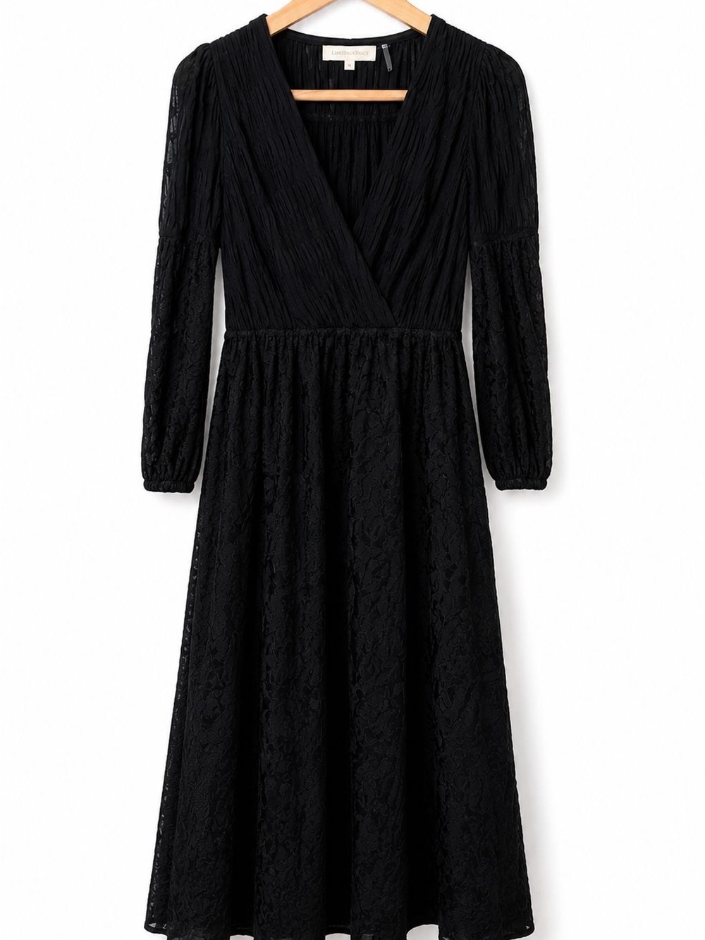 LoveShackFancy Black Long-Sleeve Lace Midi Dress